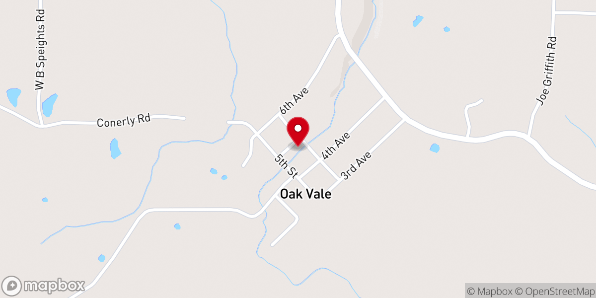 Map showing location of Oak Vale Baptist Church