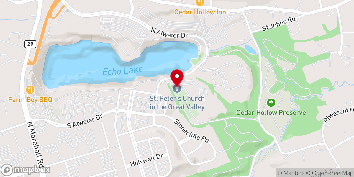Map showing location of St. Peter's Church in the Great Valley