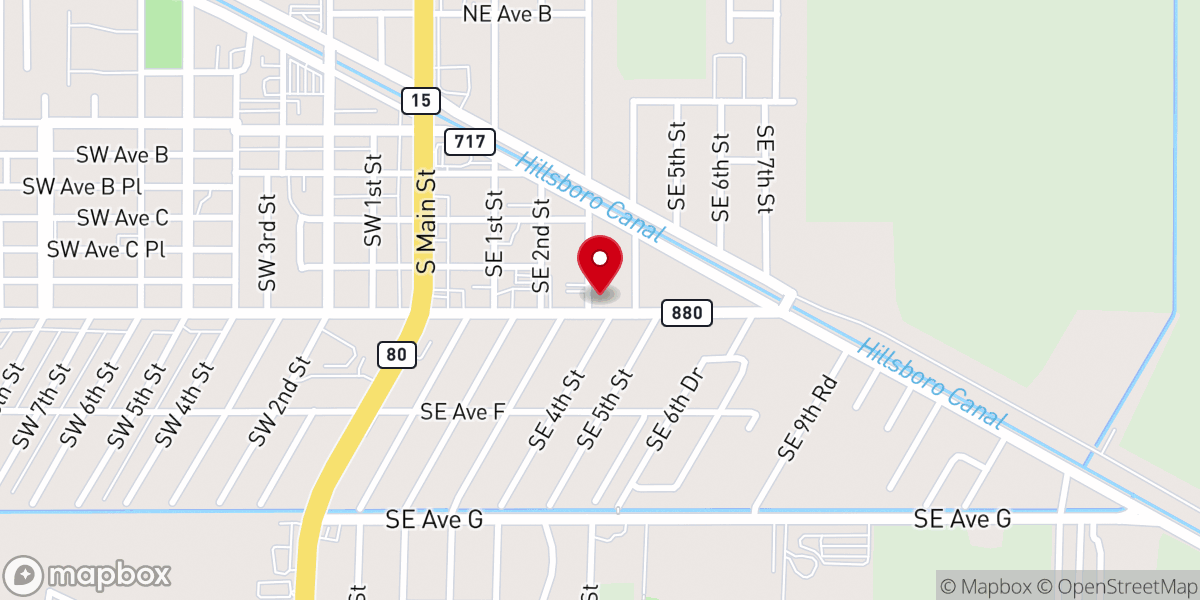 Map showing location of Belle Glade Church of God