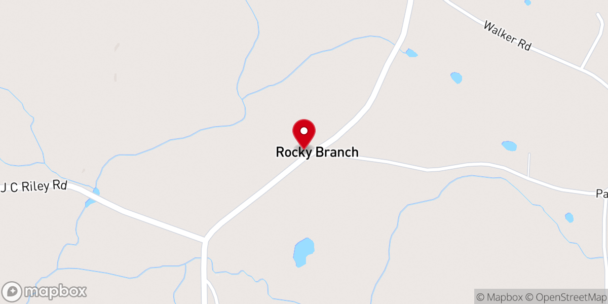 Map showing location of Rocky Branch Church