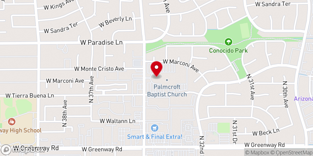 Map showing location of Palmcroft Baptist Church