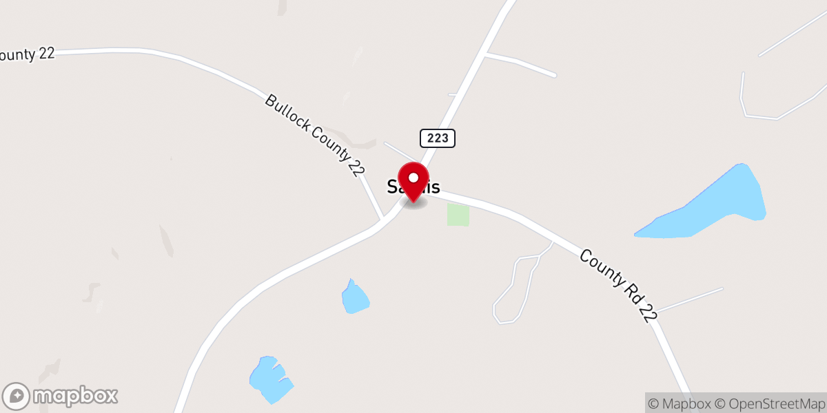 Map showing location of Sardis Baptist Church (Union Springs, Alabama)