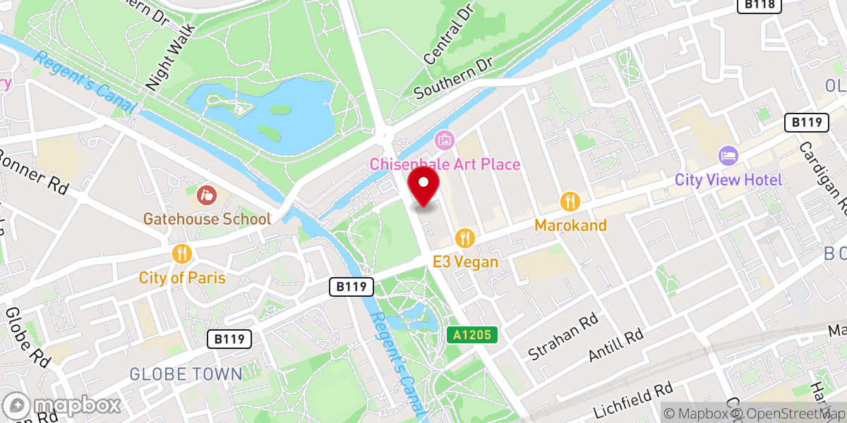 Map showing location of Victoria Park Baptist Church