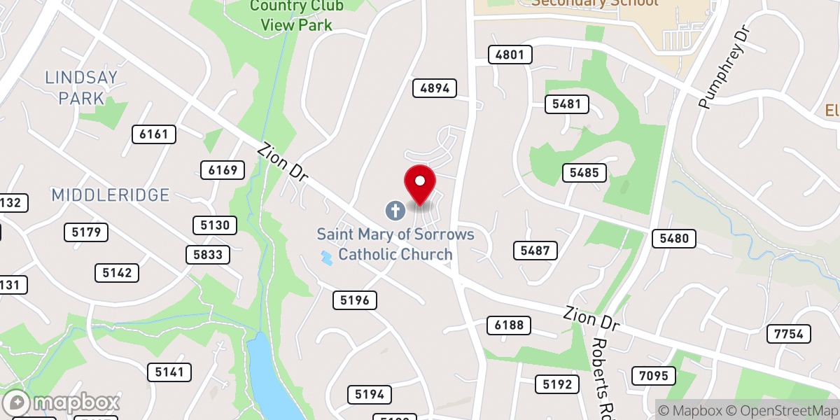 Map showing location of St. Mary of Sorrows Catholic Church