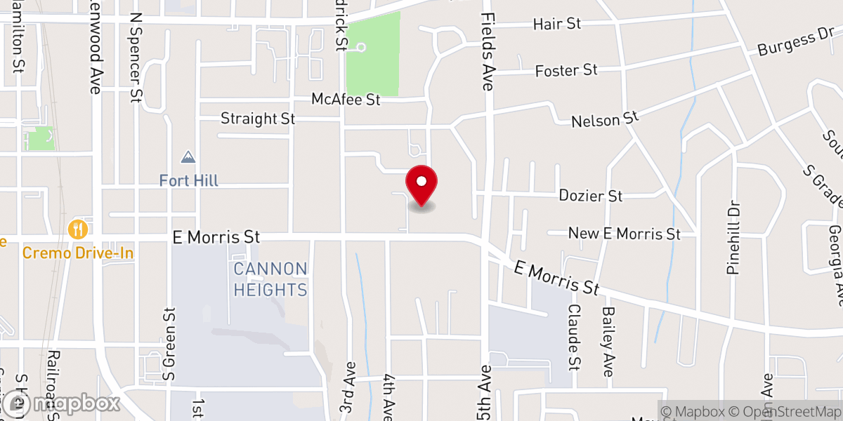 Map showing location of East Side Baptist Church