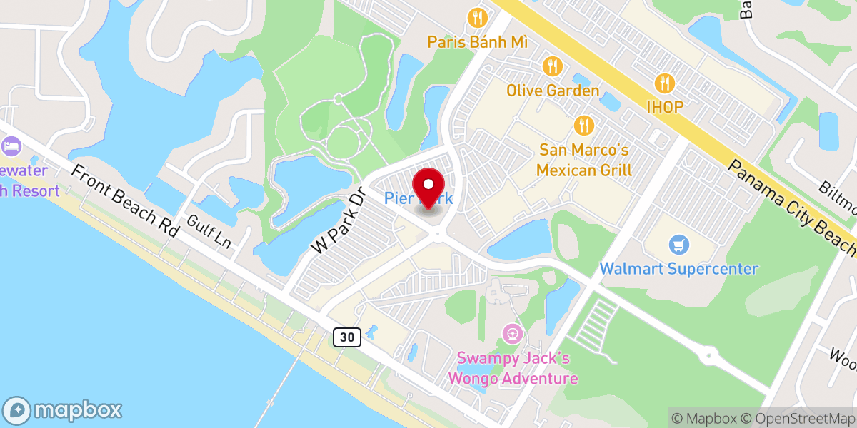 Map showing location of The Grand Pier Park by Santikos
