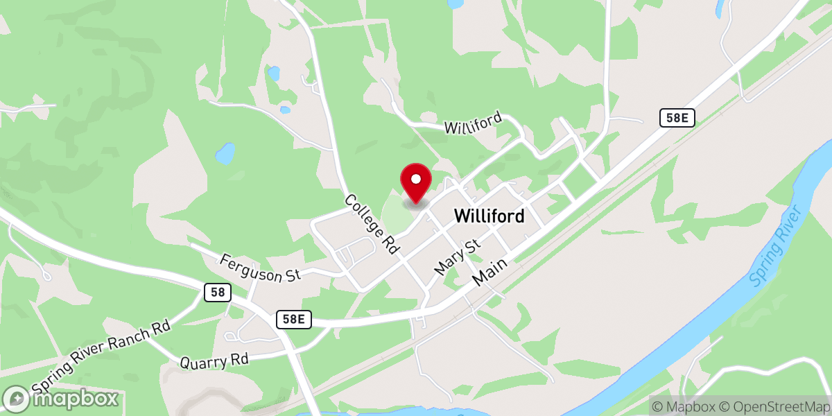 Map showing location of Williford Methodist Church