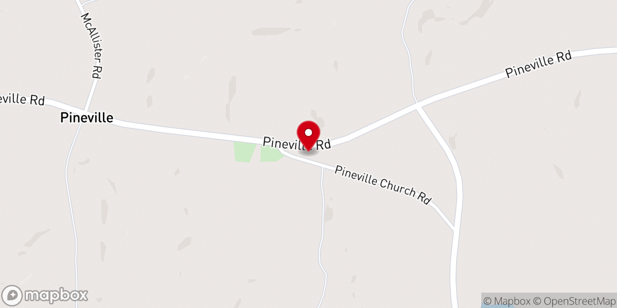 Map showing location of Pineville Church