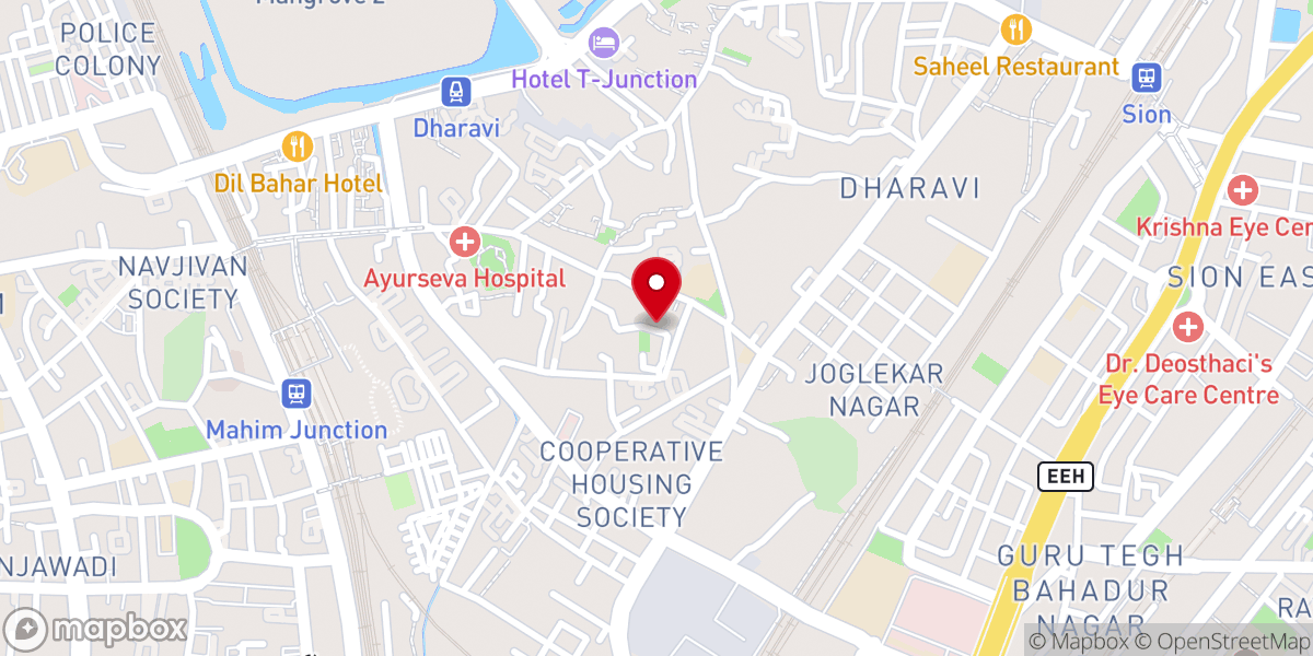 Map showing location of Zion Pentecostal fellowship church dharavi