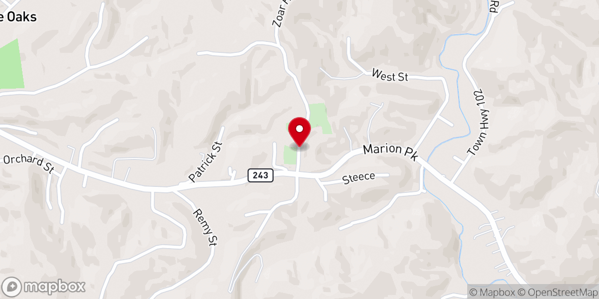 Map showing location of Zoar Baptist Church