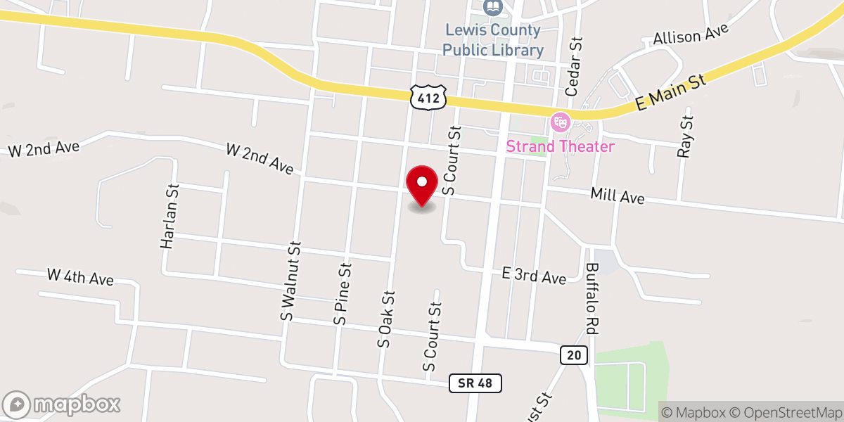 Map showing location of Hohenwald First Baptist Church