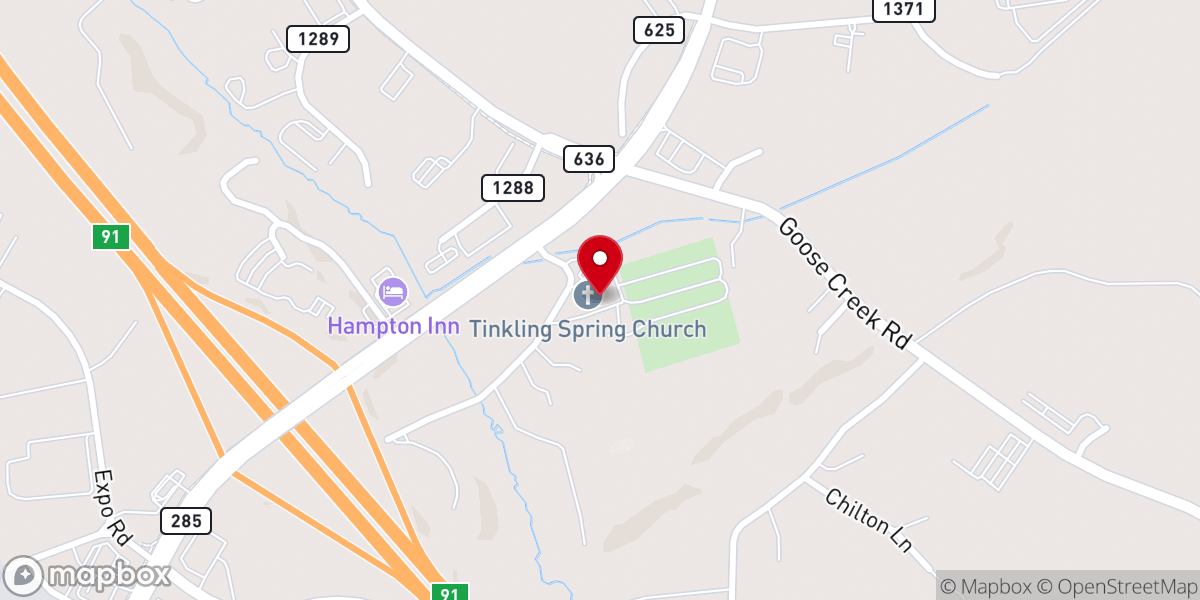 Map showing location of Tinkling Spring Presbyterian Church