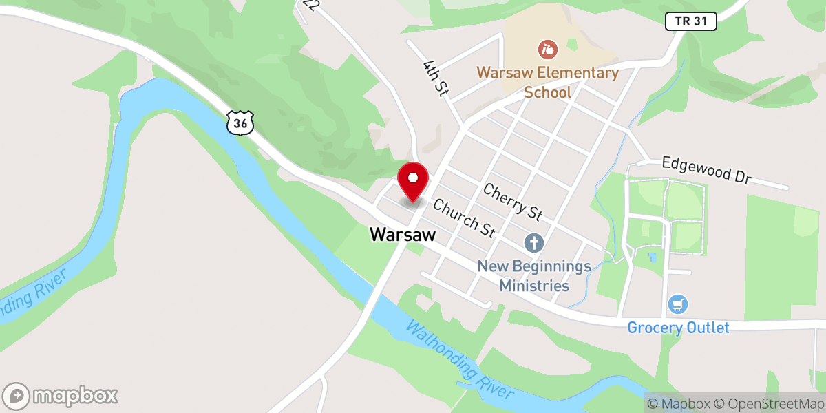 Map showing location of Warsaw Nazarene Church