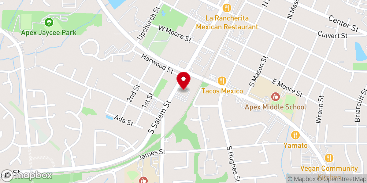 Map showing location of Apex First Baptist Church aka Ceno's Wedding