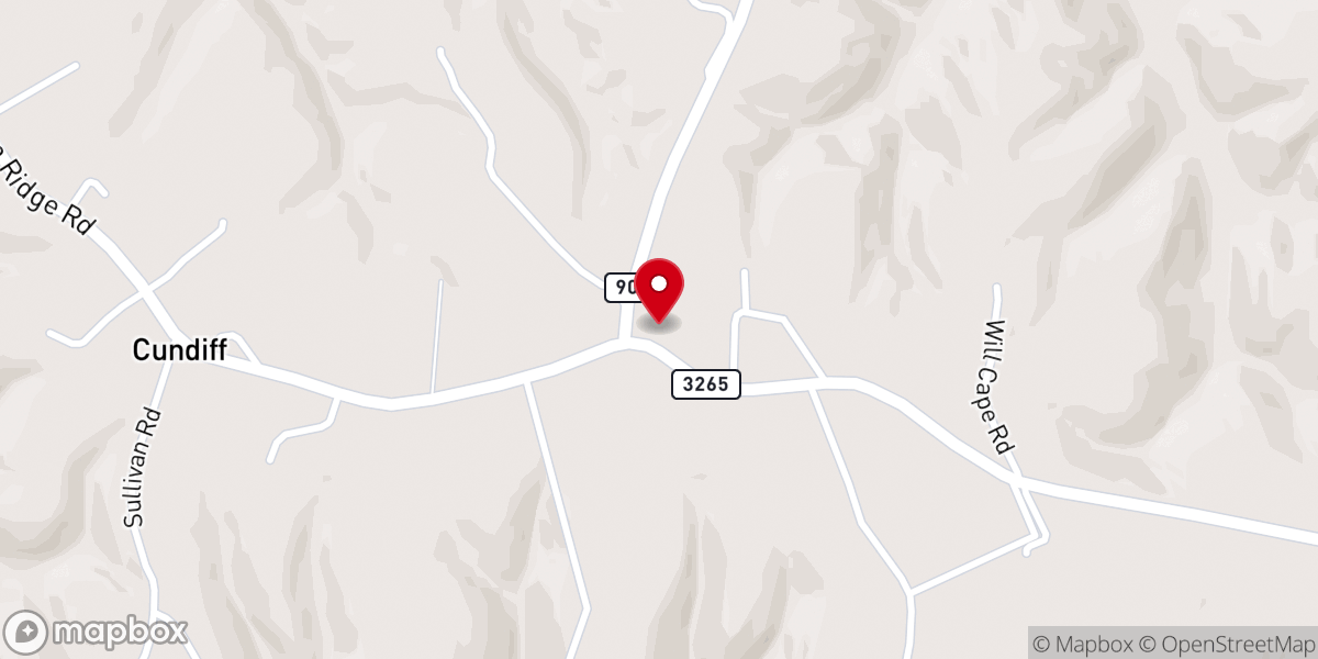 Map showing location of Melson Ridge United Baptist Church