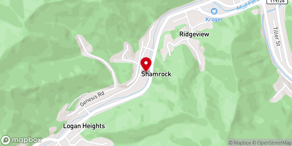 Map showing location of Shamrock Freewill Baptist Church