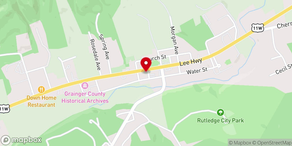 Map showing location of Rutledge Presbyterian Church