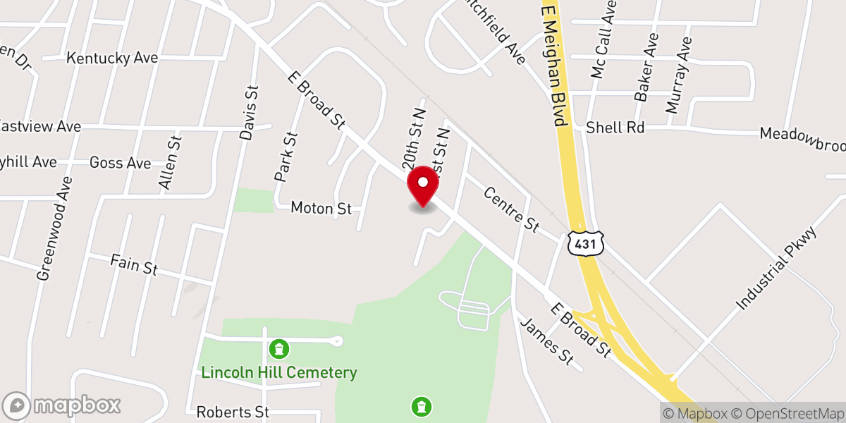 Map showing location of Antioch Baptist Church