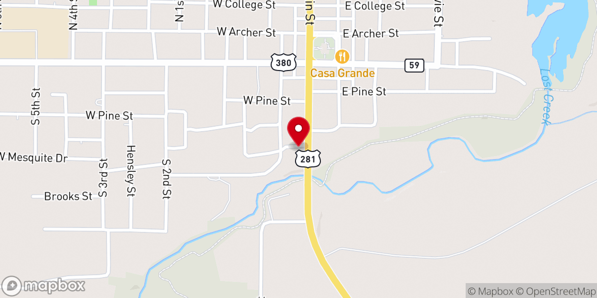 Map showing location of Jacksboro Chamber of Commerce