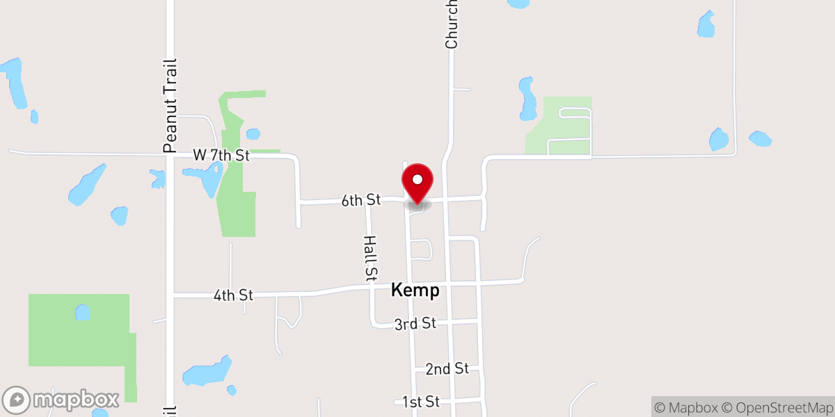 Map showing location of Kemp Baptist Church