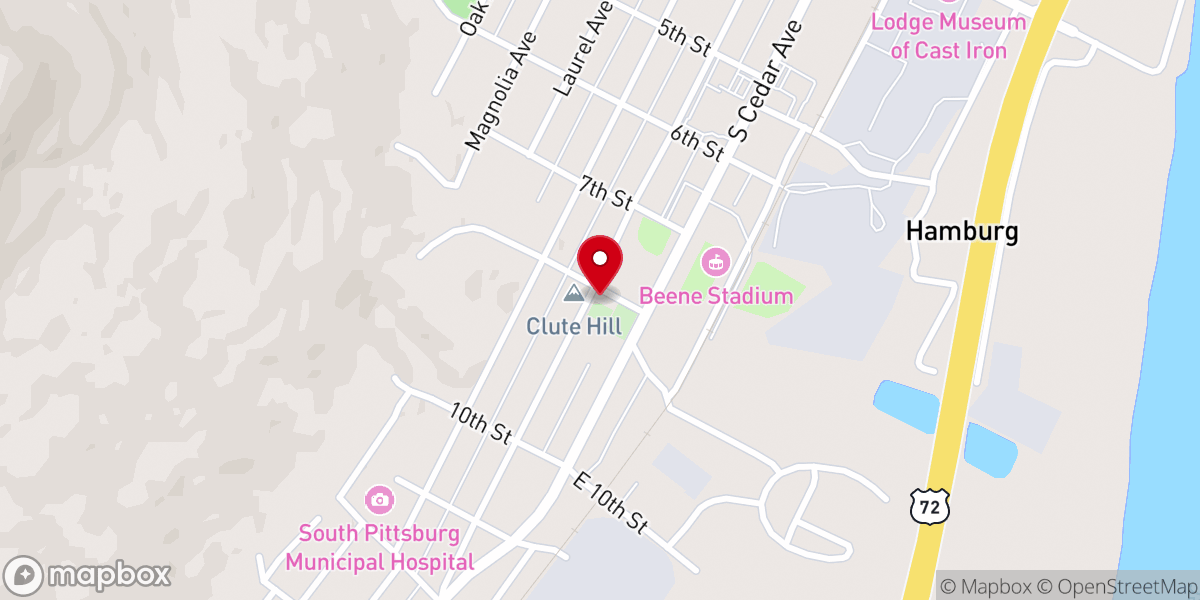 Map showing location of South Pittsburg Primitive Baptist Church