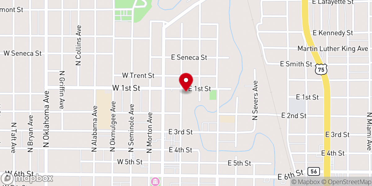 Map showing location of Central First Baptist