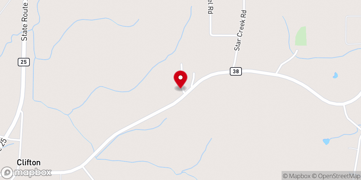 Map showing location of Lear Hill Church