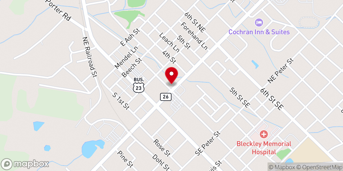 Map showing location of Cochran First Methodist Church