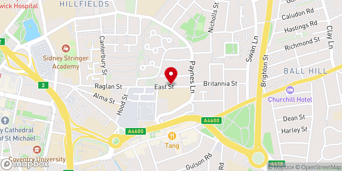 Map showing location of Jubilee Christian Centre, Coventry