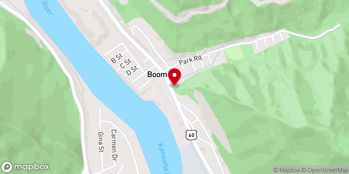 Map showing location of First Missionary Baptist Church of Boomer