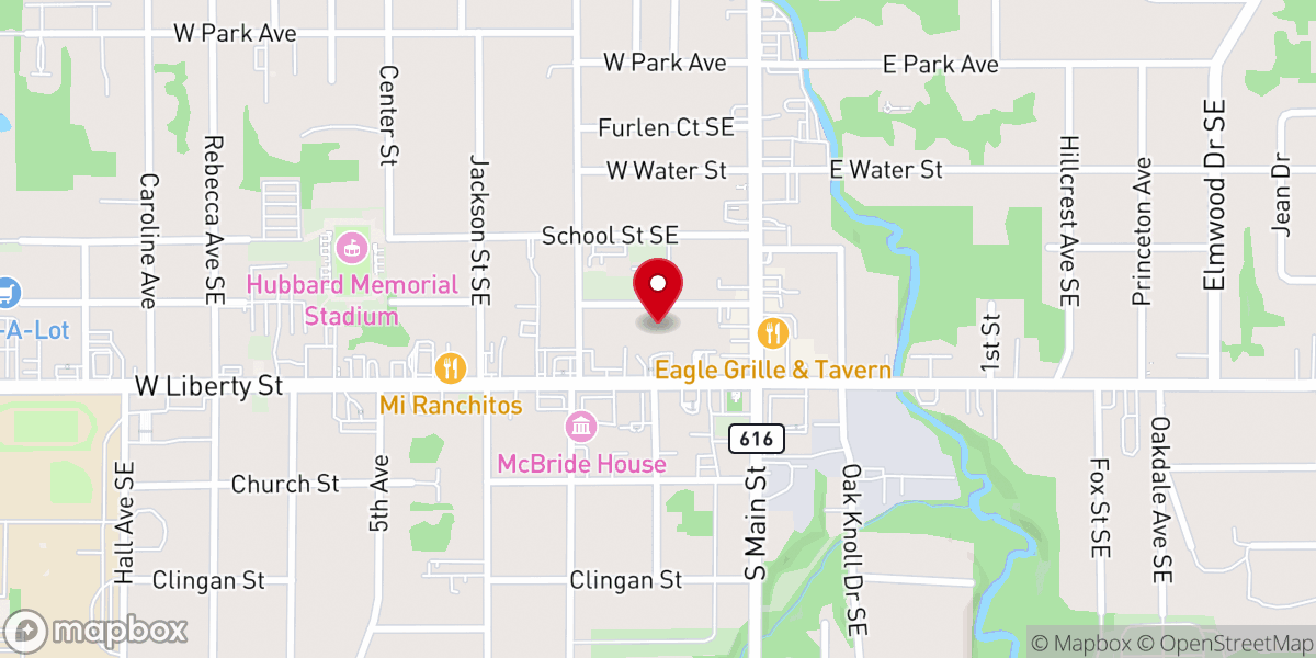 Map showing location of First Baptist Church of Hubbard