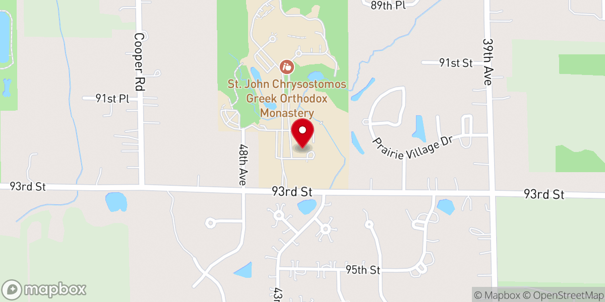Map showing location of St. John Chrysostomos Greek Orthodox Monastery