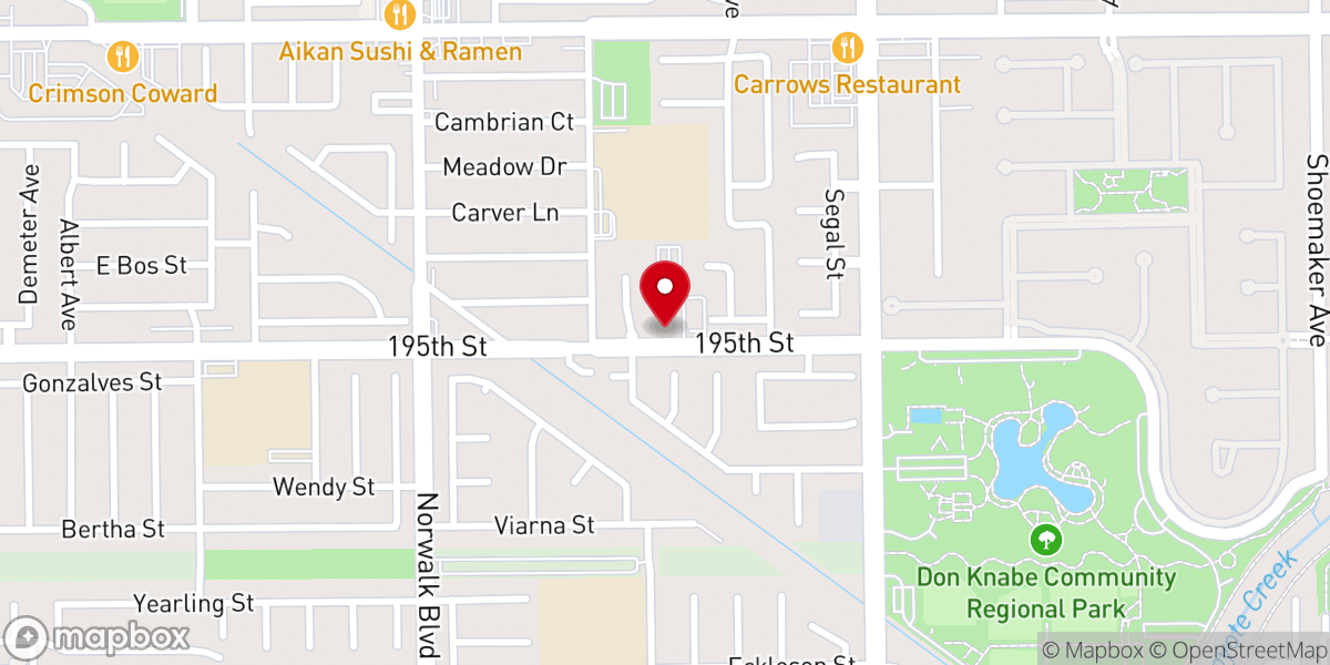 Map showing location of Cerritos Mission Church