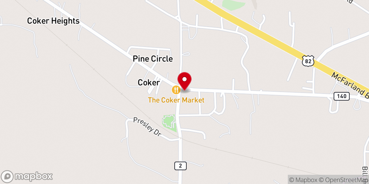 Map showing location of Coker United Methodist Church