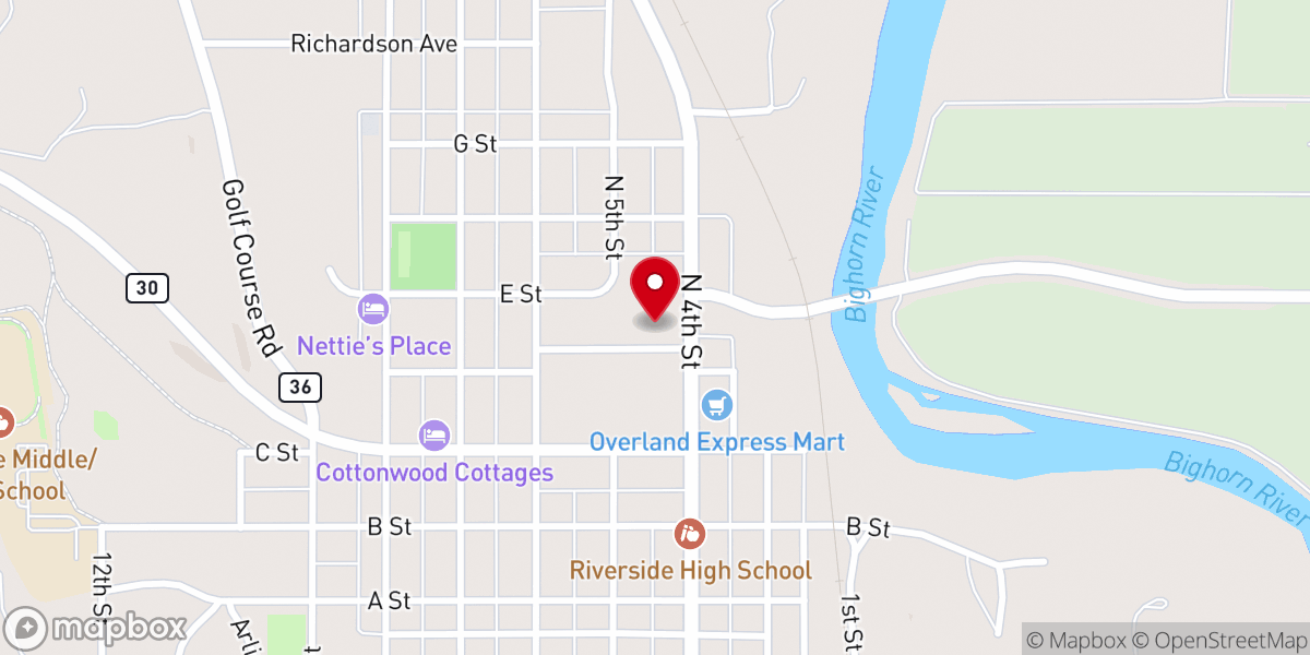 Map showing location of Big Horn County Road and Bridge
