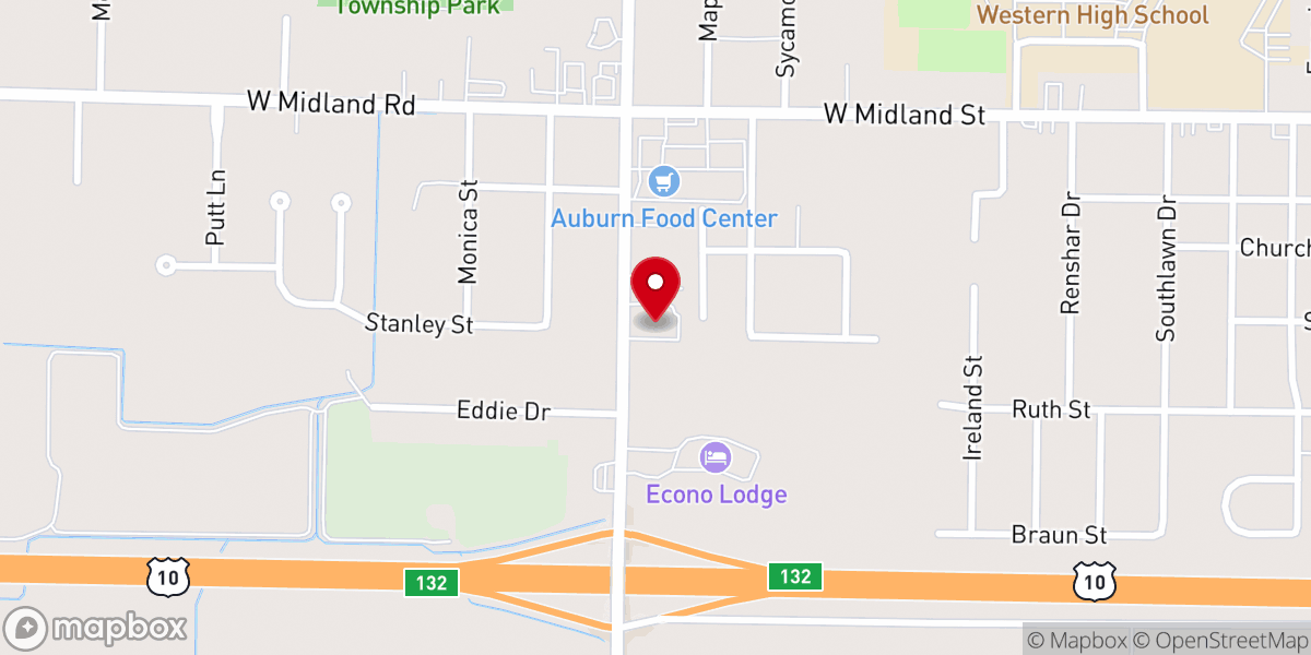 Map showing location of Auburn First Baptist Church