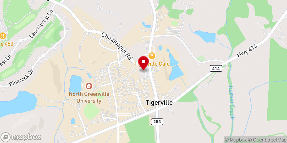 Map showing location of Tigerville Baptist Church
