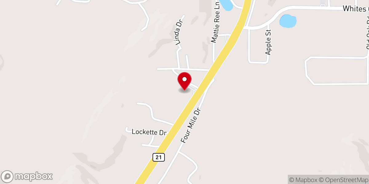 Map showing location of Bonny Brook Baptist Church