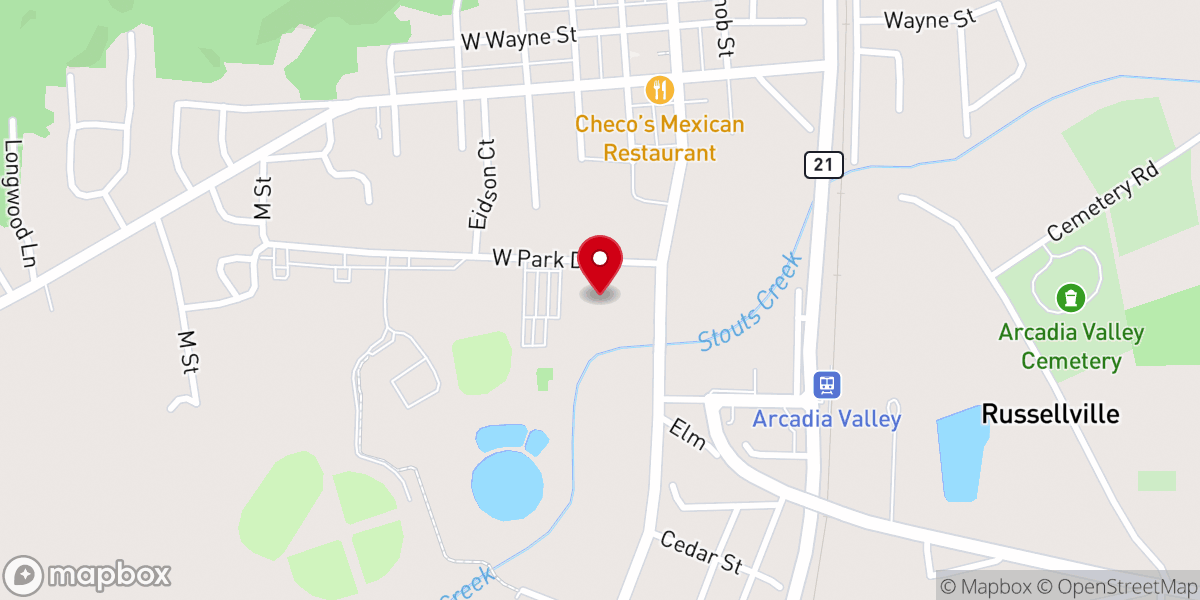 Map showing location of Arcadia Valley Chapel