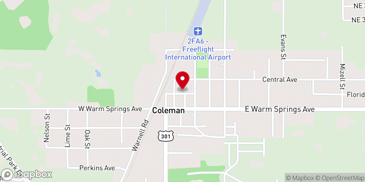 Map showing location of Coleman First Assembly of God