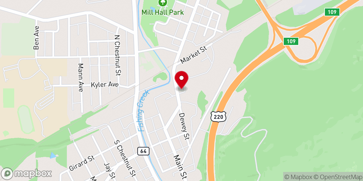 Map showing location of Mill Hall