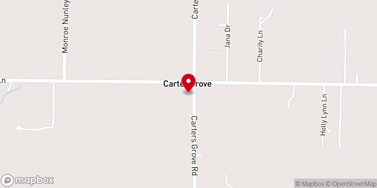 Map showing location of Carter's Grove Baptist Church