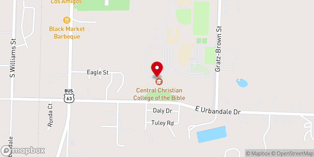Map showing location of Central Christian College of the Bible