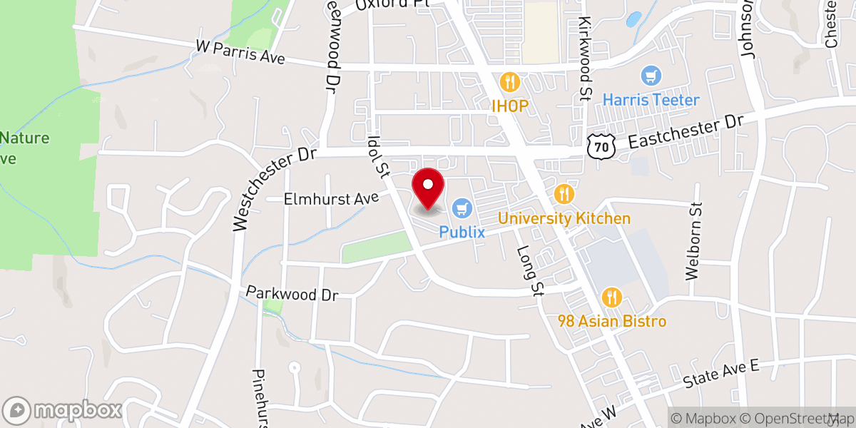 Map showing location of Westchester Baptist Church