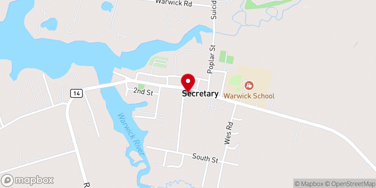 Map showing location of Secretary United Methodist Church