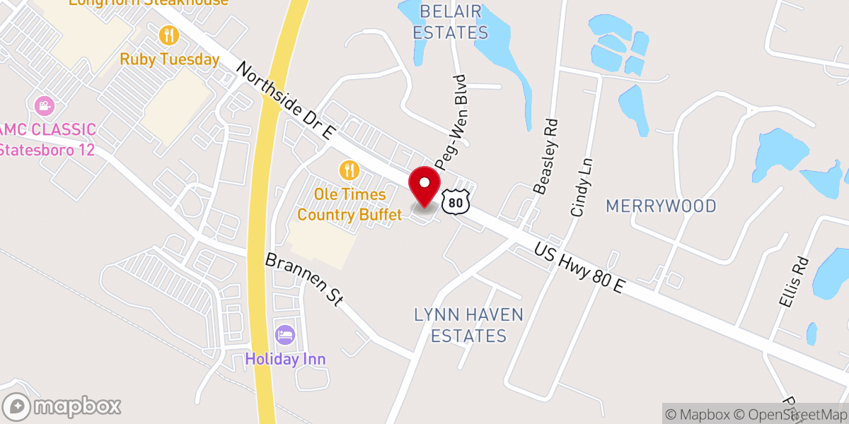 Map showing location of Crossroads Community Church - Statesboro