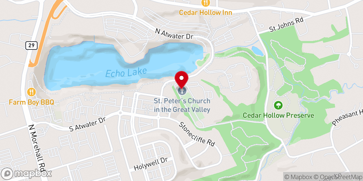 Map showing location of St Peter's Church in the Great Valley