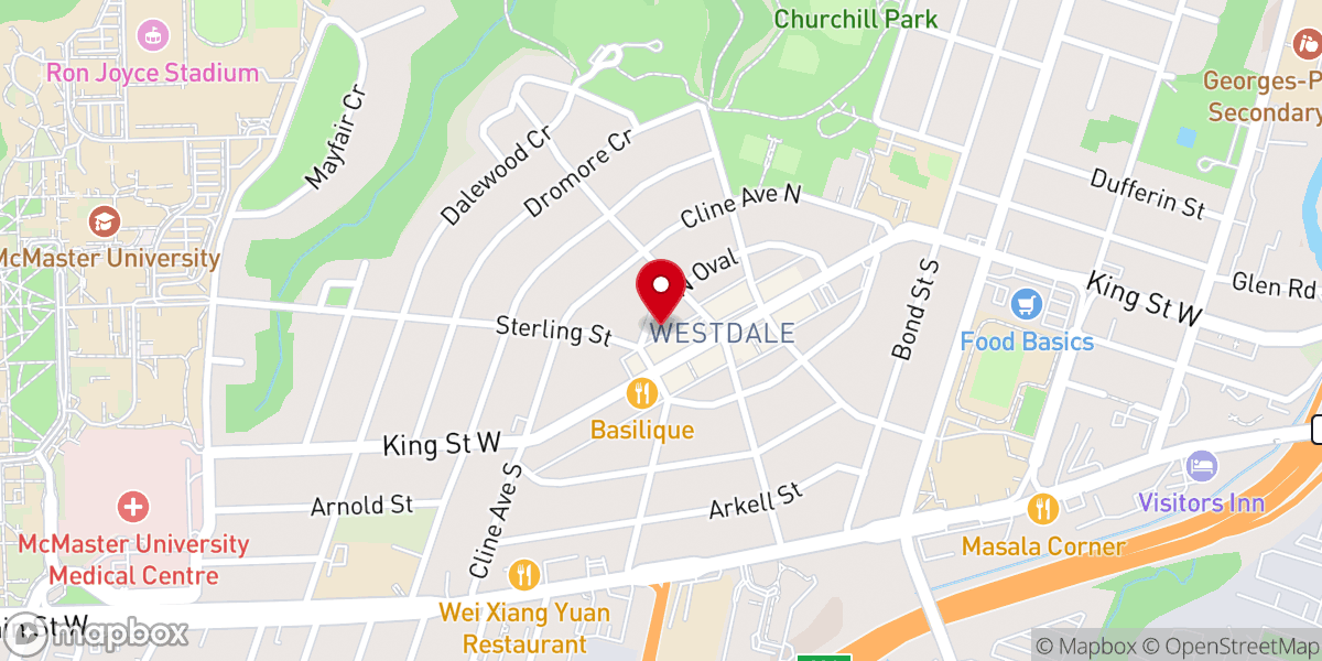Map showing location of Westdale United Church Hamilton