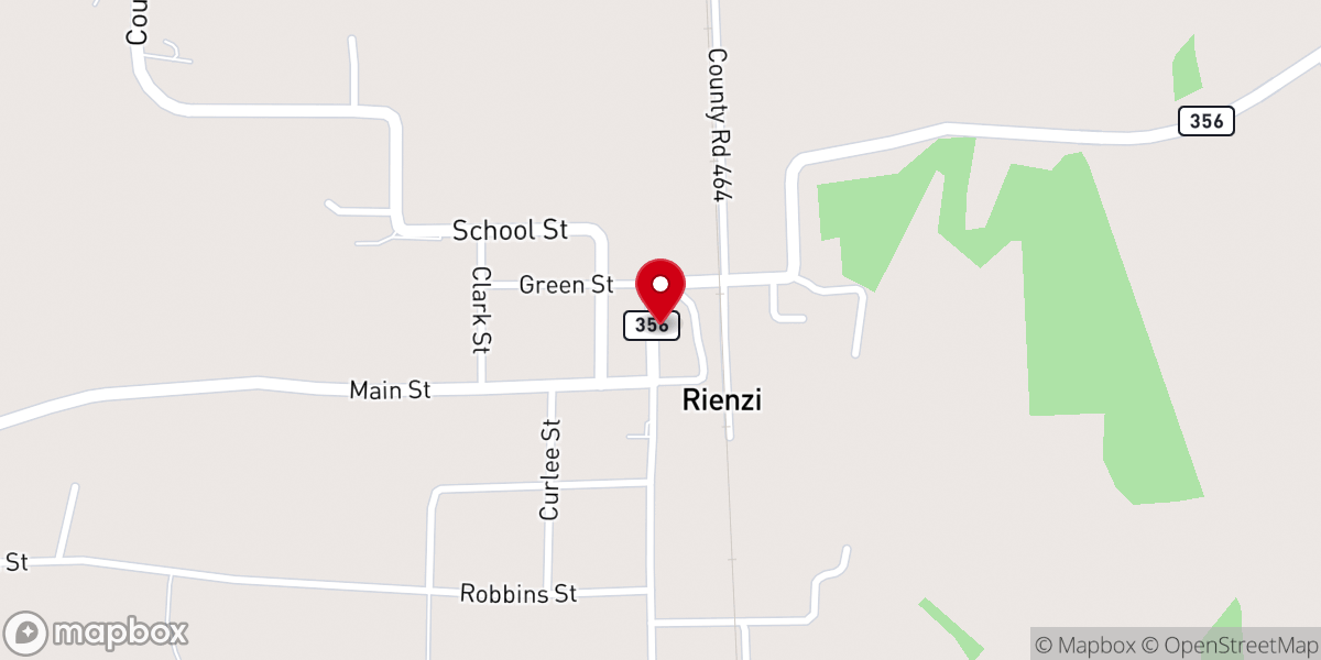 Map showing location of Rienzi City Hall