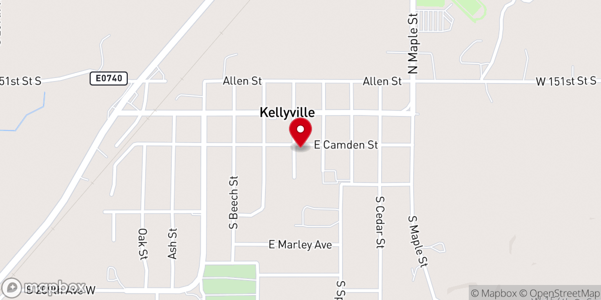 Map showing location of Kellyville First Baptist Church